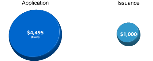 Pie chart showing $4,495 in application stage, $1,000 in issuance stage